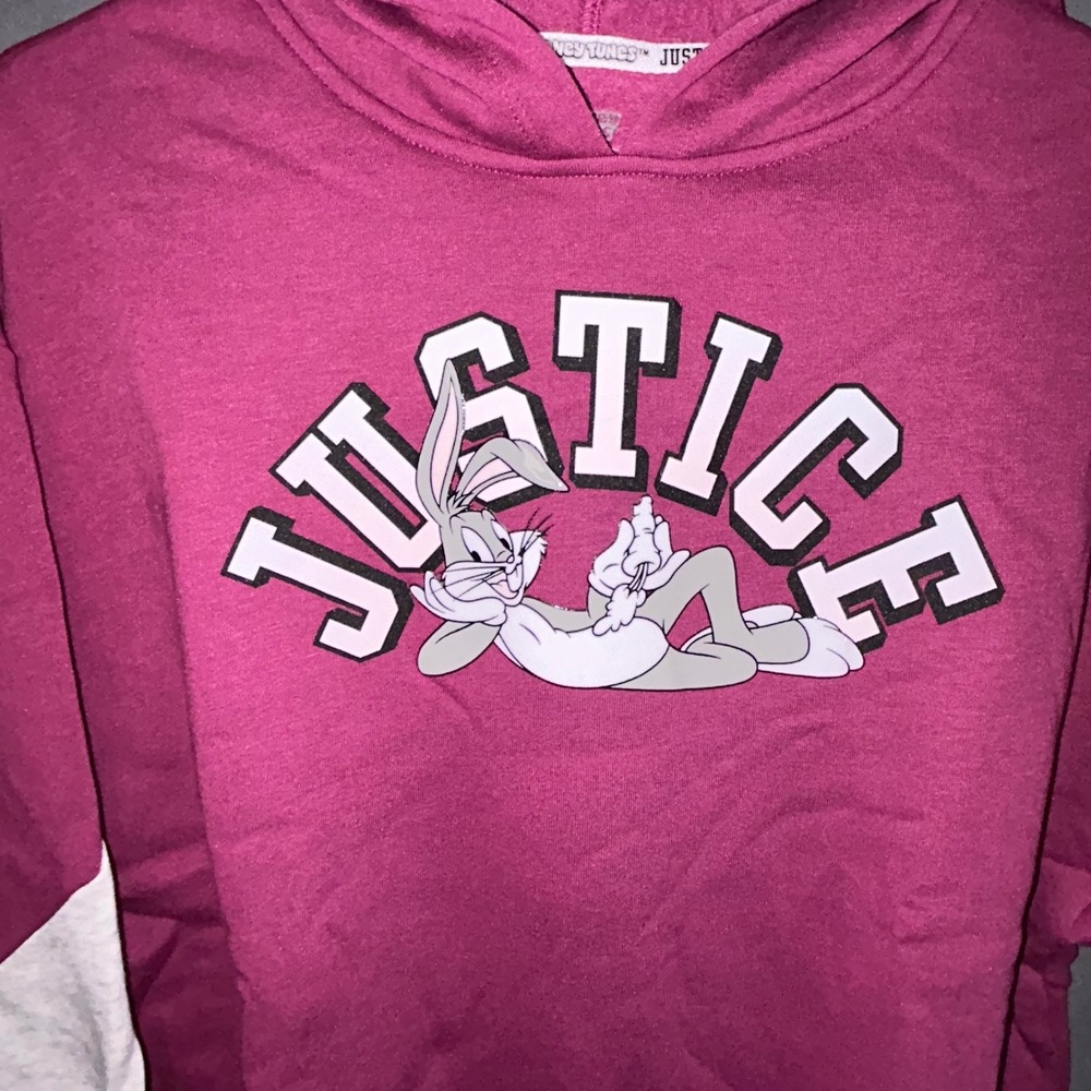 Girls Hoodie Pull Over Justice Bugs Bunny Magenta Colorblock Size L 12/14 NEW - Picture 5 of 7